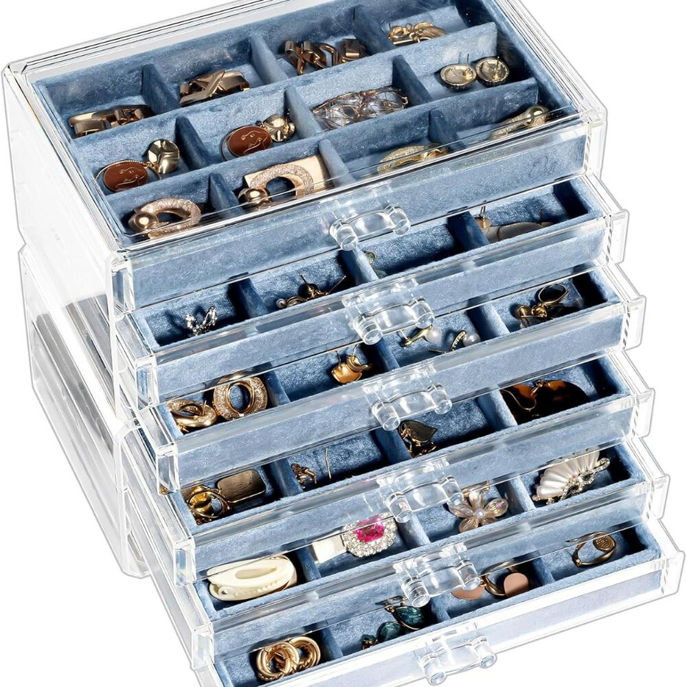 Earring Holder Organizer Box Jewelry Storage with 6 Drawers, Clear Acrylic Stack